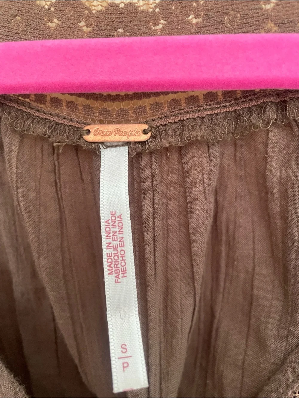 Free People Brown Boho V-Neck Tunic with Lace Trim